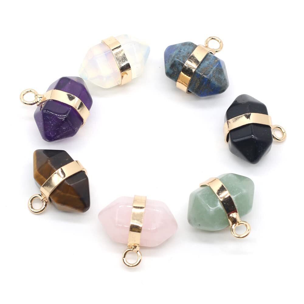 7697 7 Pcs Natural Stone Pendants Double Pointed Mixed Crystal Agate Stone